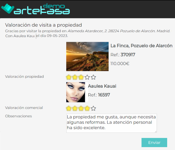 Botón para solicitar valoración de la visita al cliente